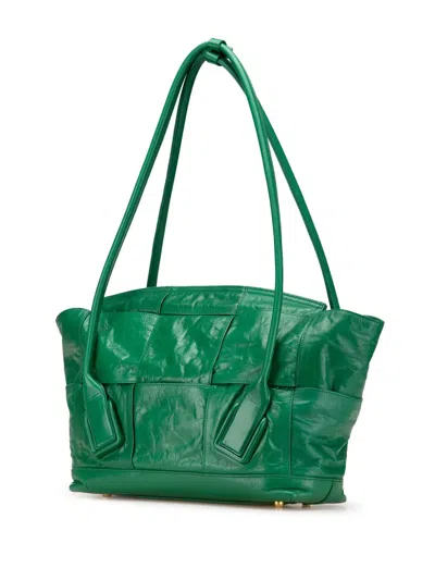 Pre-owned Bottega Veneta 2012-2024 Medium Calfskin Maxi Intrecciato Arco Slouch Tote Bag In Green