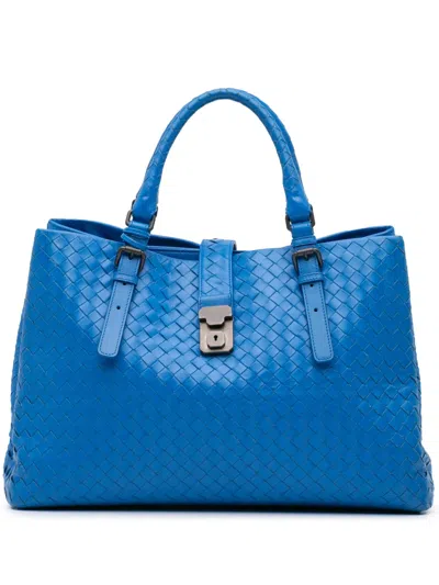 Pre-owned Bottega Veneta 2012-2024 Medium Nappa Intrecciato Roma Tote Bag In Blue