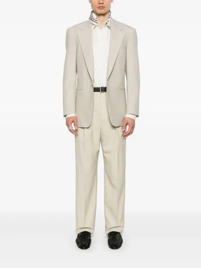 Saint Laurent High-waisted Tuxedo Trousers In Neutrals
