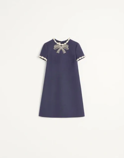 Valentino Garavani Wool And Silk Embroidered Dress In Blue