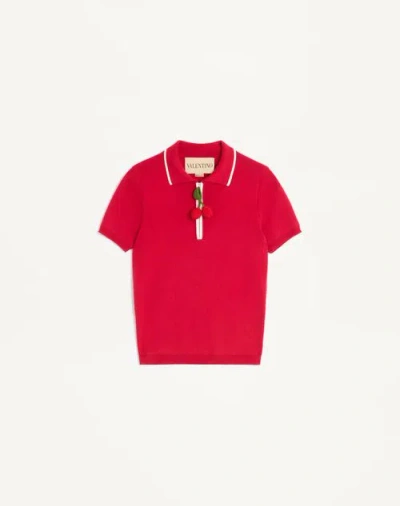 Valentino Cherryfic Top With Polo Collar And Cherry Embellishment In Paris