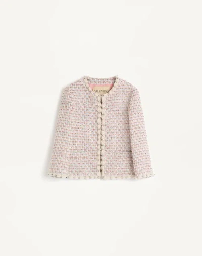 Valentino Short Jacket With Tweed Texture And Button Detailing In Gray