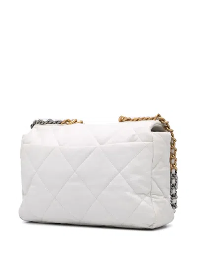 Pre-owned Chanel 2019 Maxi Lambskin 19 Flap Satchel In White