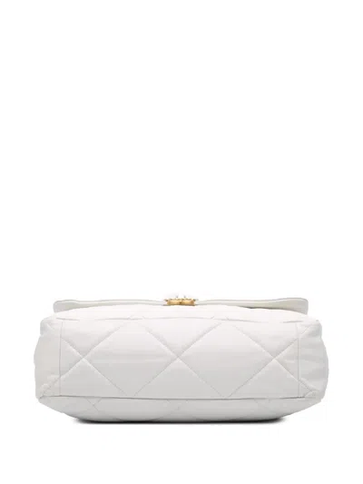 Pre-owned Chanel 2019 Maxi Lambskin 19 Flap Satchel In White