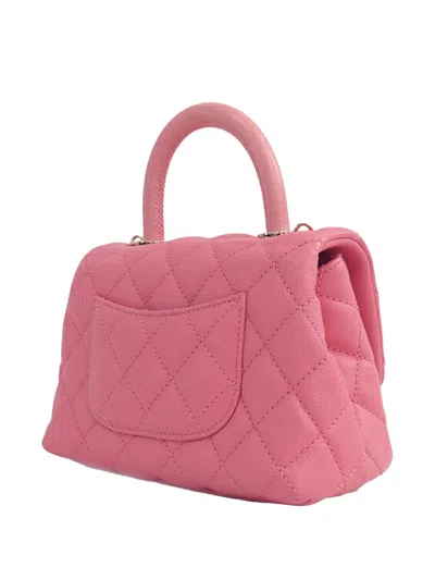 Pre-owned Chanel 2021 Extra Mini Caviar And Lizard Embossed Coco Top Handle Bag Satchel In Pink