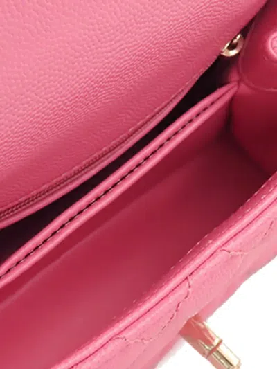 Pre-owned Chanel 2021 Extra Mini Caviar And Lizard Embossed Coco Top Handle Bag Satchel In Pink