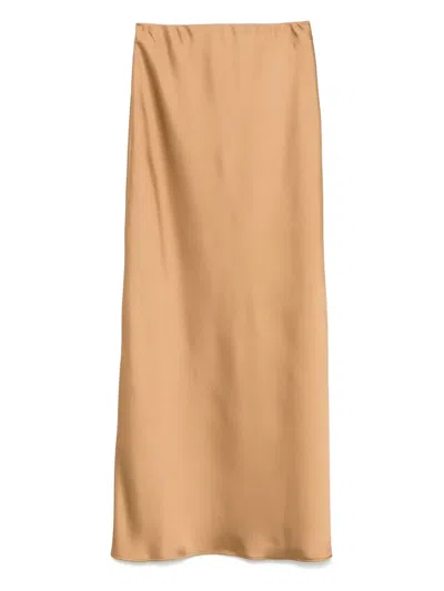 Cenere Satin Maxi Skirt In Brown