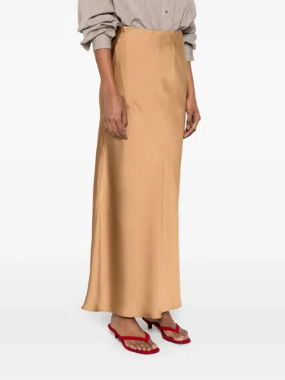 Cenere Satin Maxi Skirt In Brown