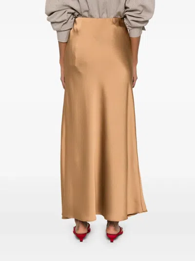 Cenere Satin Maxi Skirt In Brown