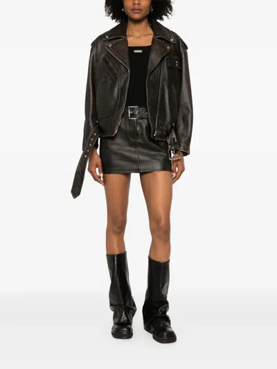 Alexander Mcqueen Oversized Antiqued Leather Biker Jacket In Brown