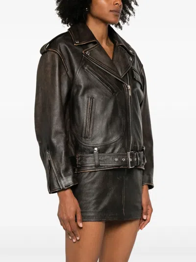 Alexander Mcqueen Oversized Antiqued Leather Biker Jacket In Brown
