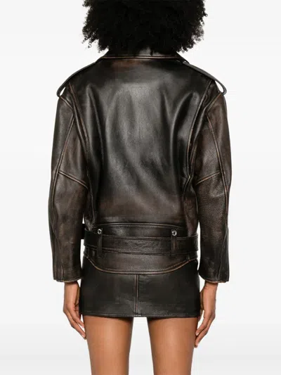 Alexander Mcqueen Oversized Antiqued Leather Biker Jacket In Brown