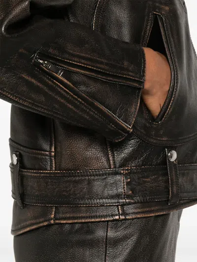 Alexander Mcqueen Oversized Antiqued Leather Biker Jacket In Brown