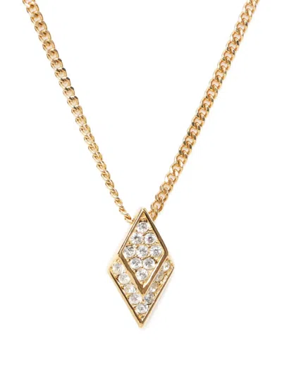 Pre-owned Dior 1990-2015 Rhinestone-embellished Pendant Necklace In Gold