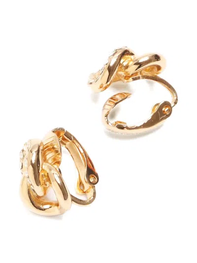 Pre-owned Dior 1990-2015 Rhinestone-embellished Earrings In Gold