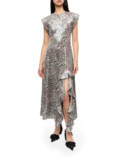 Ganni Leopard Sequined Maxi Dress In Multicolor