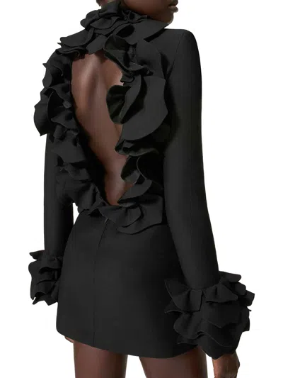 Valentino Besticktes Kurzes Crepe Couture Kleid Frau Schwarz 38 In Negro