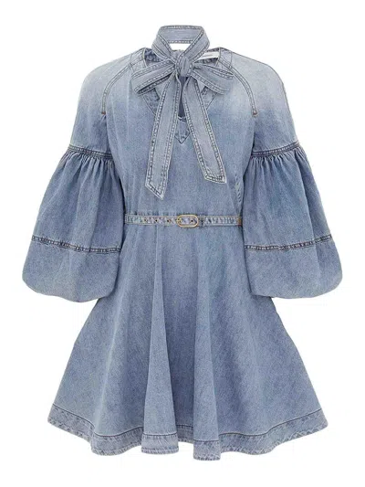Zimmermann Celeste Mini Dress With Puff Sleeves In Azul