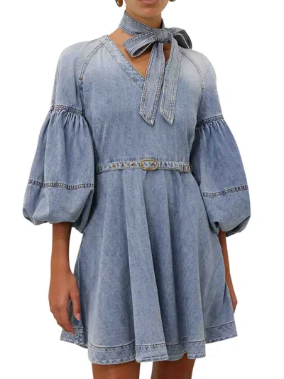 Zimmermann Celeste Mini Dress With Puff Sleeves In Azul
