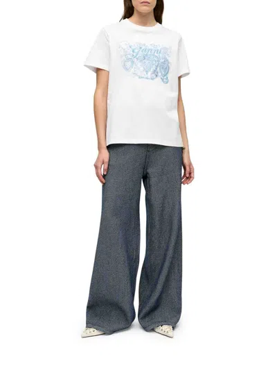 Ganni Basic Jersey Tattoo Lace Relaxed T-shirt In Blanco