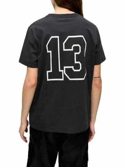 Ganni Black Crewneck T-shirt With Maxi Logo Lettering On The Front And Maxi Print On Front And Rear In Color Carne Y Neutral