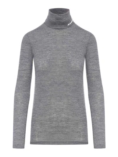 Jil Sander Long Sleeve Top With Funnel Neckline In Gris