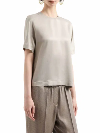 Giorgio Armani Crewneck Blouse In Viscose And Cupro In Gris