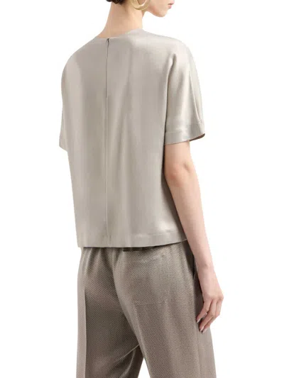 Giorgio Armani Crewneck Blouse In Viscose And Cupro In Gris
