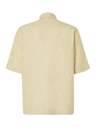 Fendi Men Jacquard Linen And Cotton Shirt With All-over Ff Embroidery In Pink