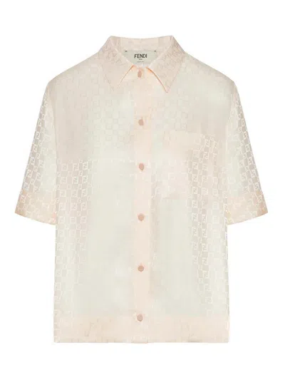 Fendi Short Sleeve Silk Shirt In Naranja