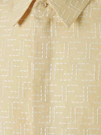 Fendi Men Jacquard Linen And Cotton Shirt With All-over Ff Embroidery In Pink