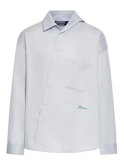 Jacquemus La Chemise Cuadro Cotton Asymmetric In Gris