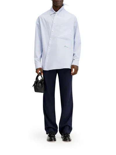 Jacquemus La Chemise Cuadro Cotton Asymmetric In Gris
