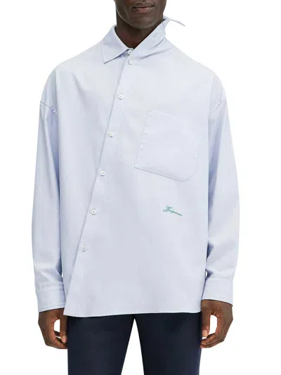 Jacquemus La Chemise Cuadro Cotton Asymmetric In Gris