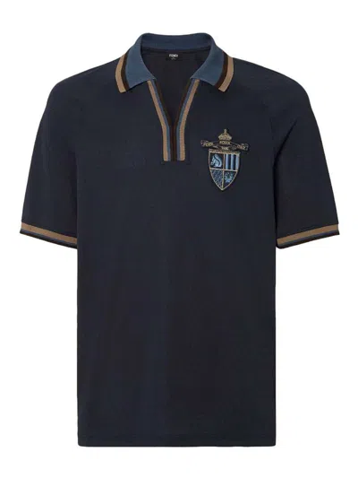 Fendi Ff Jacquard Polo Shirt In Azul