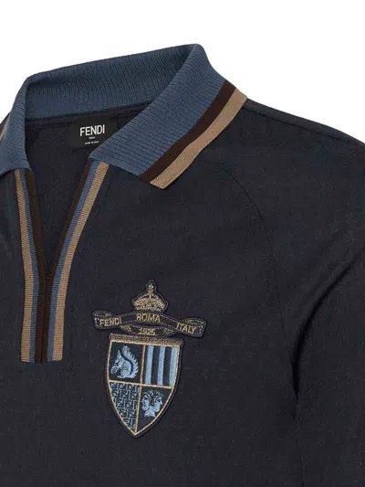 Fendi Ff Jacquard Polo Shirt In Azul