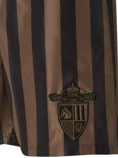 Fendi Printed Polyester Swimming Shorts In Brown