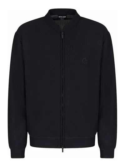 Giorgio Armani Micro Modal Double Jersey Blouson In Negro
