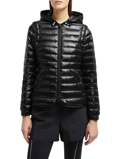 Moncler Karura Transformable Shiny Black Puffer Jacket In Negro