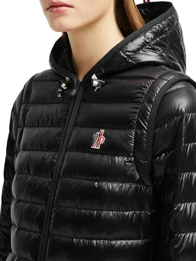 Moncler Karura Transformable Shiny Black Puffer Jacket In Negro