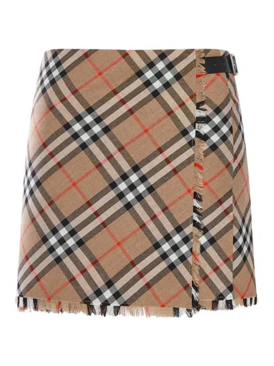 Burberry Check Wool Blend Mini Skirt Clothing In Color Carne Y Neutral