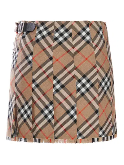 Burberry Check Wool Blend Mini Skirt Clothing In Color Carne Y Neutral