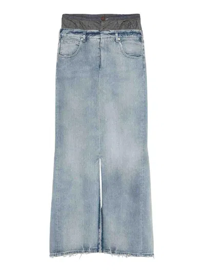 Maison Margiela Light Blue Long Skirt With Front Slit And Five Pocket Design In Denim Woman In Azul
