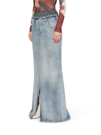 Maison Margiela Light Blue Long Skirt With Front Slit And Five Pocket Design In Denim Woman In Azul