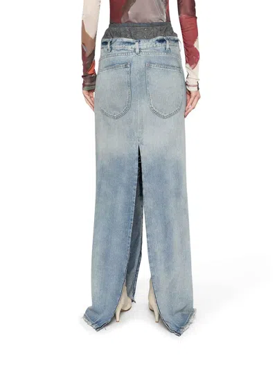 Maison Margiela Light Blue Long Skirt With Front Slit And Five Pocket Design In Denim Woman In Azul