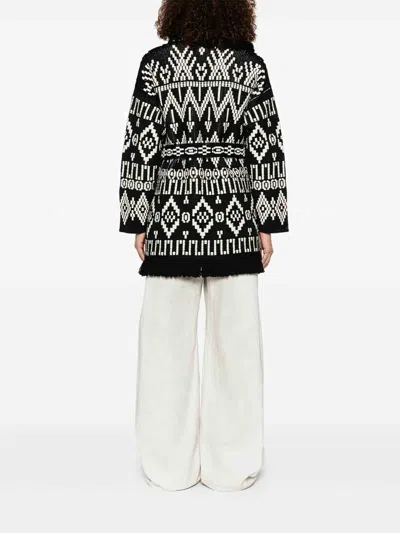 Alanui Geometric Patterned Virgin Wool And Cotton Cardigan In Negro