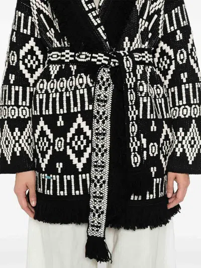 Alanui Geometric Patterned Virgin Wool And Cotton Cardigan In Negro