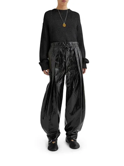 Jil Sander Crewneck Sweater In Openwork Silk In Negro