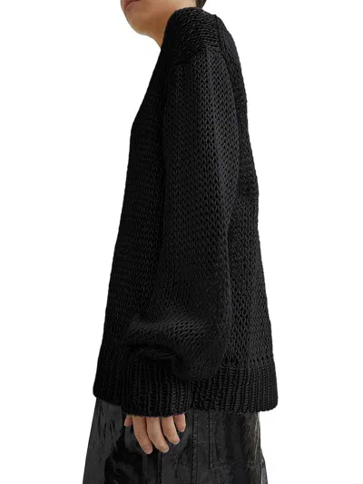 Jil Sander Crewneck Sweater In Openwork Silk In Negro
