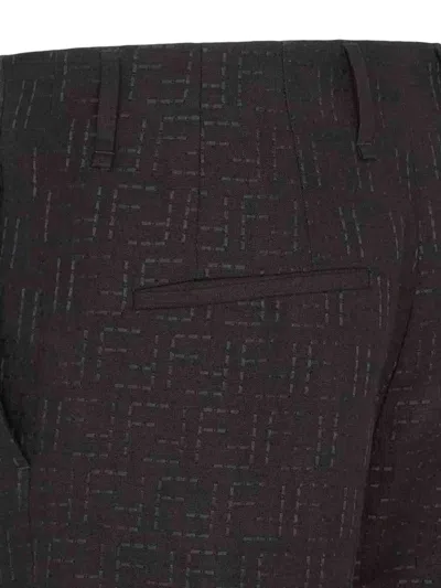 Fendi Trousers In Black Ff Jacquard Linen Blend In Negro